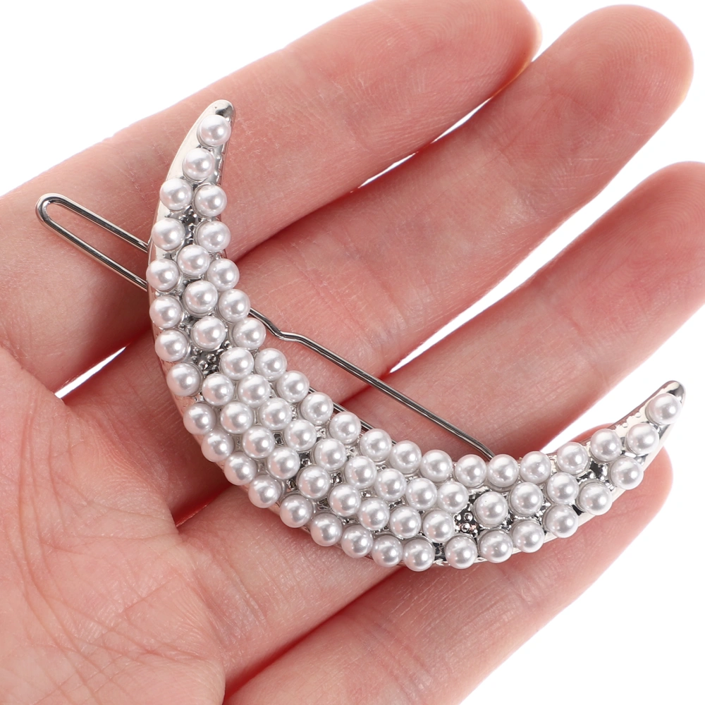 4Pcs Moon Deisgn Hairpins Rhinestone Side Clip Pearl Embeded Headdress Alloy Bang Clips for Girls