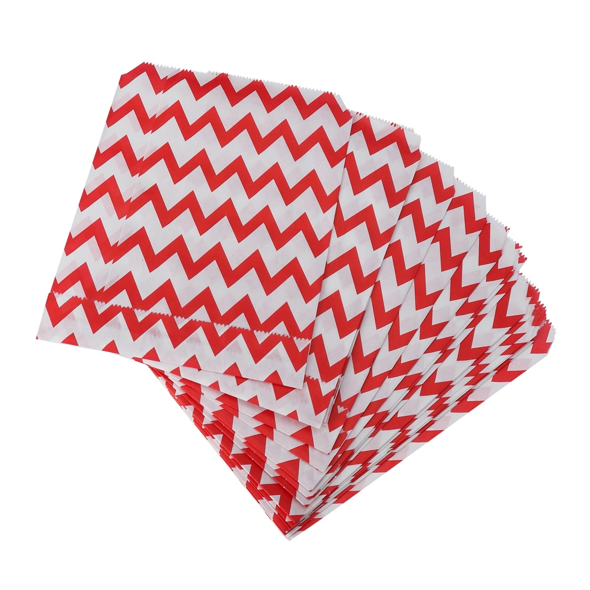 25PCS Food Paper Bags Environment-friendly Party Supplies Disposable V-shaped Wave Pattern Paper Sacks (Red)