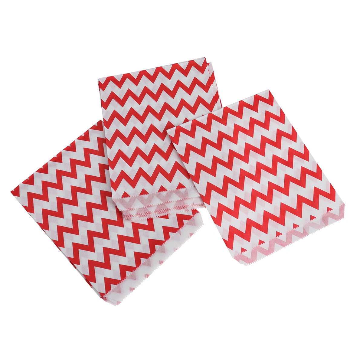 25PCS Food Paper Bags Environment-friendly Party Supplies Disposable V-shaped Wave Pattern Paper Sacks (Red)