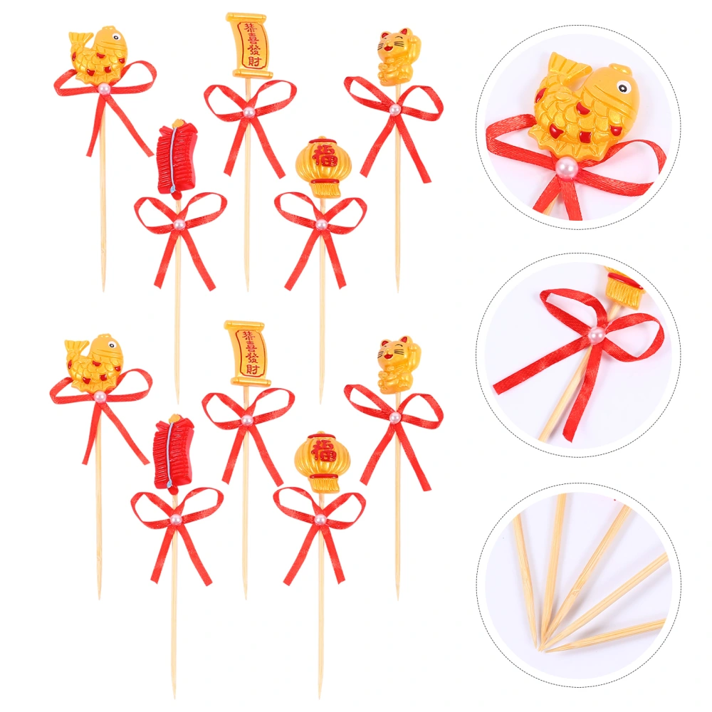 2 Sets/10pcs New Year Cake Decorations Festival Cake Toppers Ornament Props