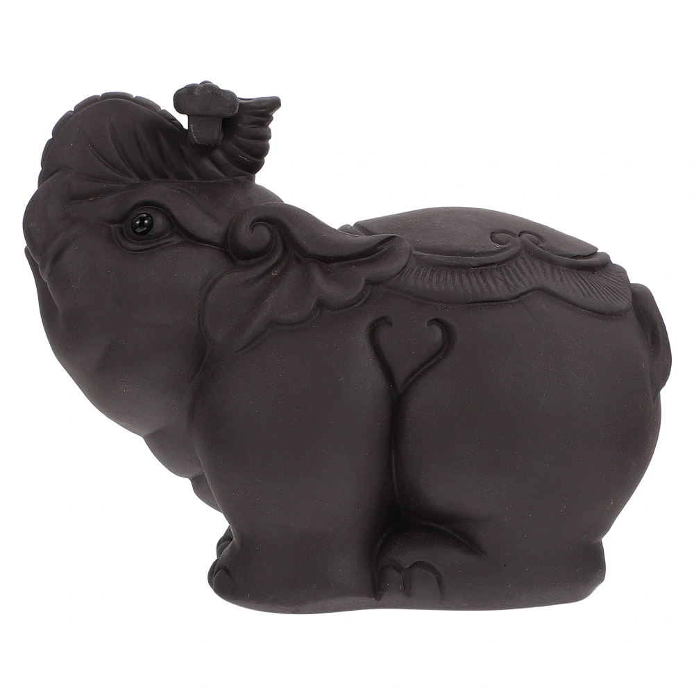 1Pc Ceramic Elephant Adornment Lovely Elephant Tea Pet Decoration Black