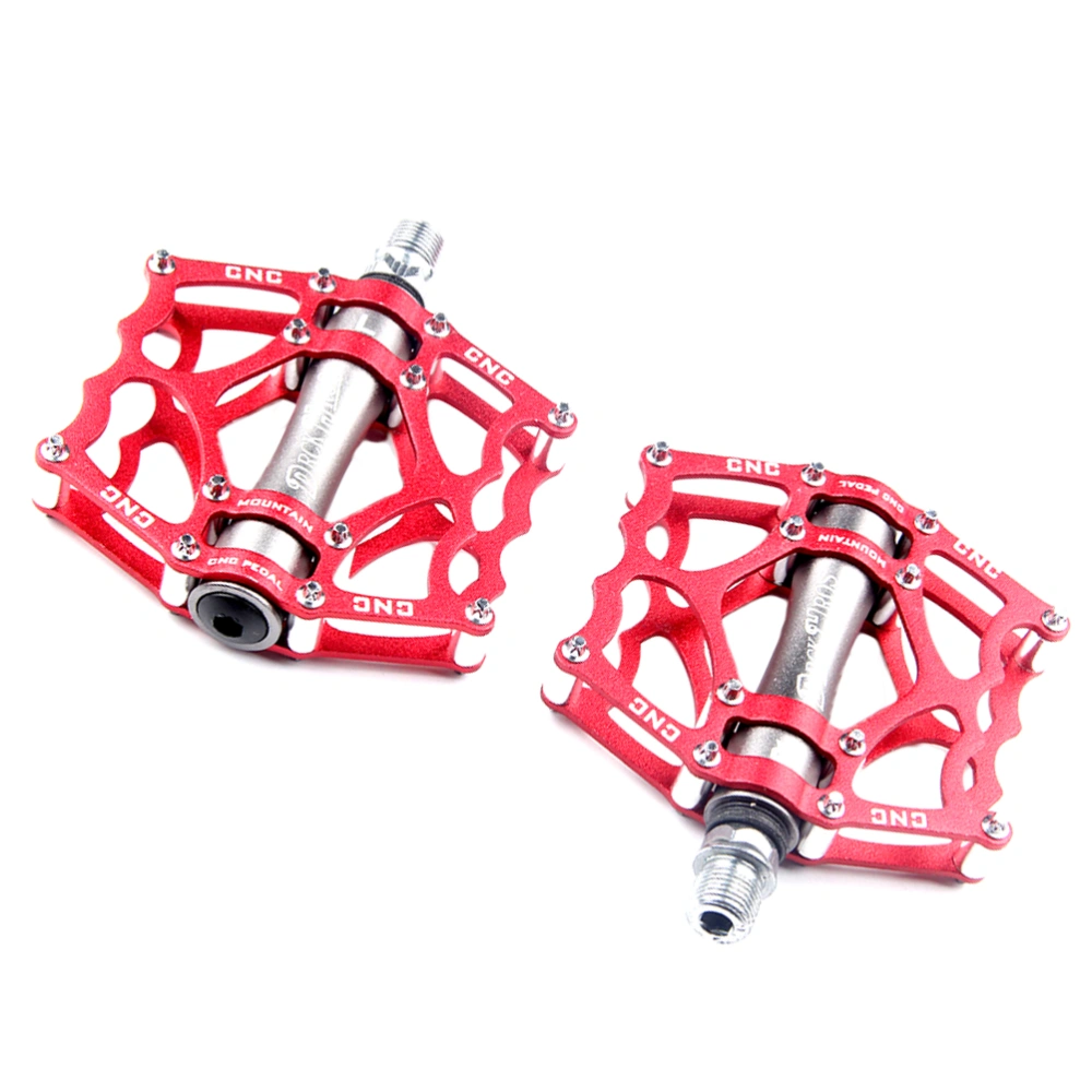 1 Pair Ultralight Aluminum Alloy Cycling Bike Pedals Mountain Road Bike Parts Bearing Pedal Accessories Riding Pedal (Red)