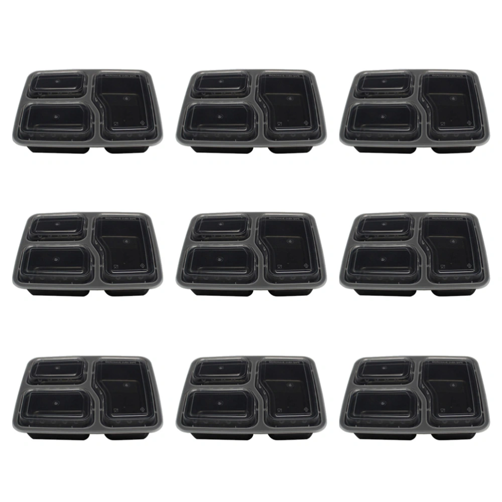 30pcs 1000ml Disposable Meal Prep Containers 3-Compartment Food Storage Box Lunch Boxes (Black, with Lid)