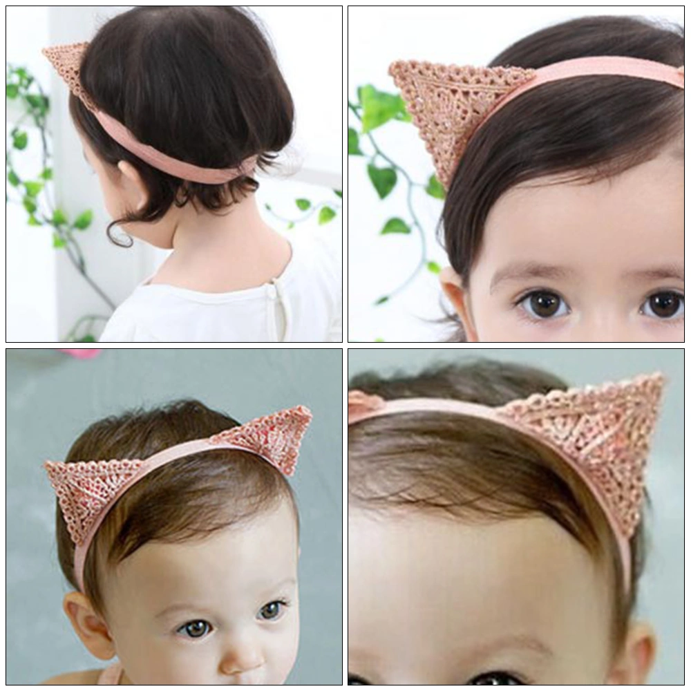 2PCS Kids Hair Hoops Decor Novel Female Baby Hairbands Cat Ear Headbands (Pink)