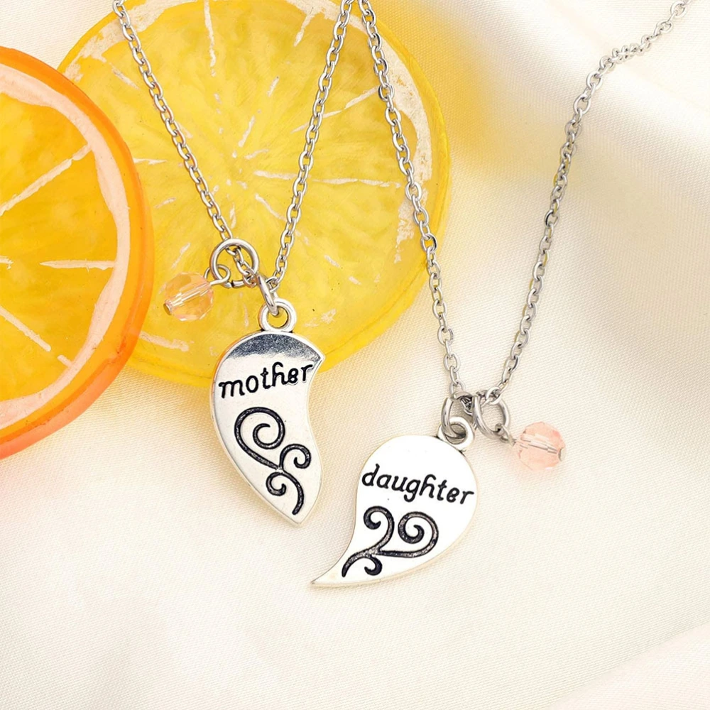 1 Pair Creative Puzzle Heart Design Necklace Letter Printing Pendant Mothers Day Necklace Jewelry Daughter Gift Ornaments 