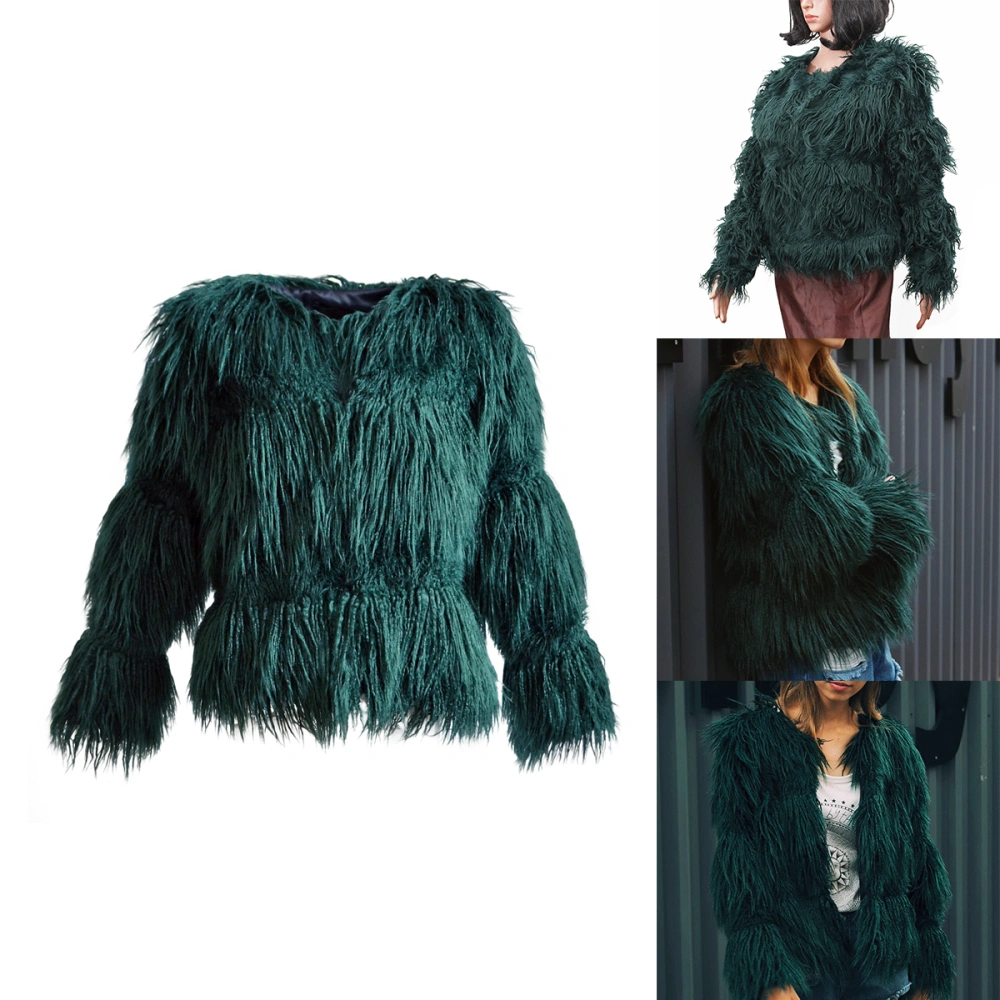 Women Fluffy Faux Fur Coats Jackets Fake Fur Coats Women Winter Warm Coat Female Outerwear - Size XL(Dark Green)