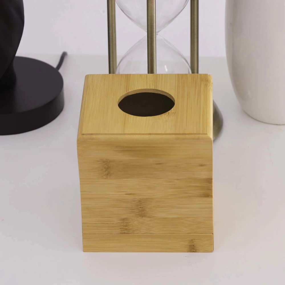 Square Wooden Tissue Box Decorative Desktop Paper Towel Box Cover Napkin Holder for Home Hotel Car Office - 11.50X11.50X8.50cm (Random Style)