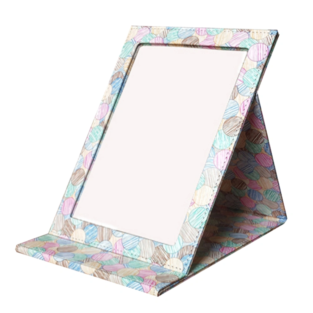 1pc Folding Travel Vanity Mirror with Desktop Standing Makeup Mirror for Cosmetic Personal Beauty Portable Mirrors PU Leather Mirror (Colourful)