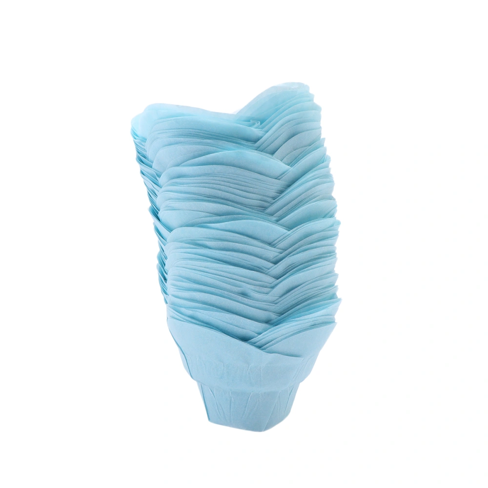 100pcs Cupcake Wrappers Lotus Shape Heat Resistant Oil-proof Paper Cups Muffin Liners (Sky-blue)  Random Style