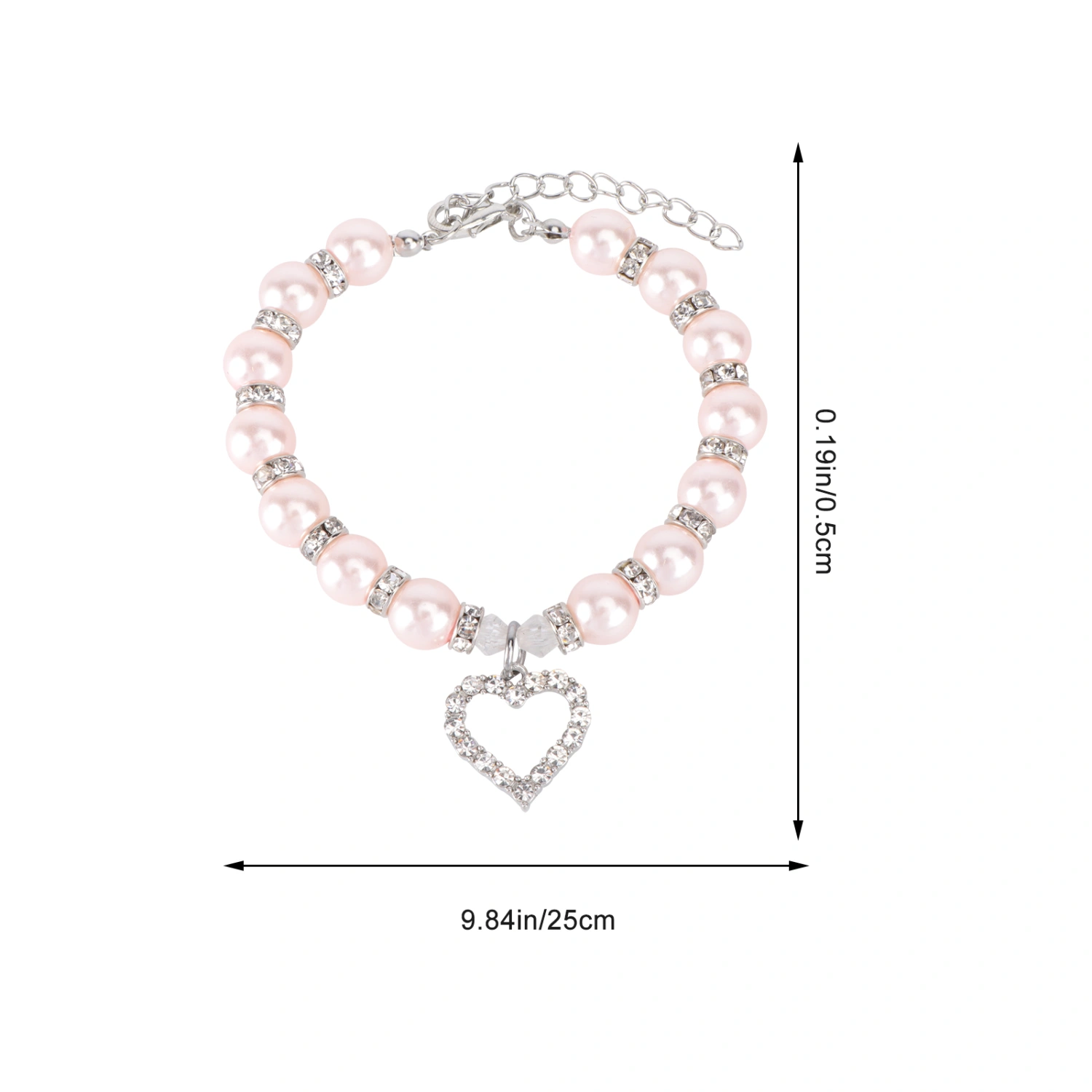 Pet Necklace Crystal Heart Pandant Pet Cat Dog Necklace Bling Pearls Jewelry Size S (Pink)