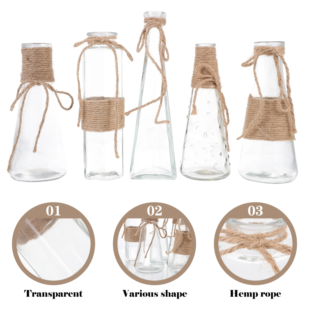 5Pcs Decorative Glass Vase Hemp Rope Glass Flower Container Rustic Style Vase Adornment