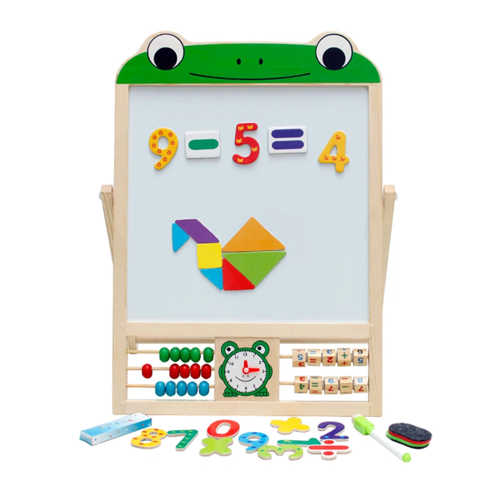 Wooden Small Blackboard Educational Toys Magnetic Art Easel Animals Wooden Puzzles Games for Early Childhood Education Kids (Frog)