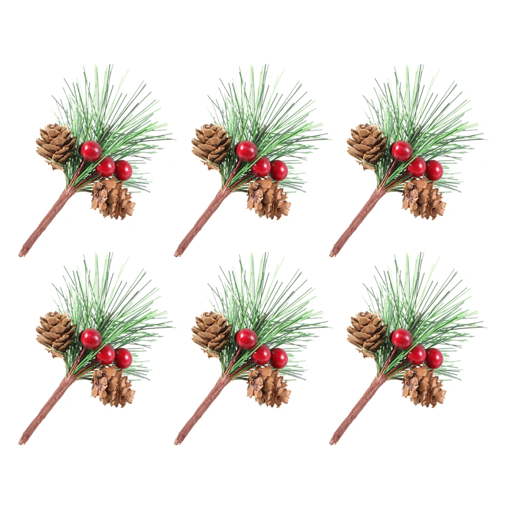 20Pcs Simulation Christmas Pine Picks Artificial Creative Mini Pine Needle Berry Plant for Xmas Party Home Decor