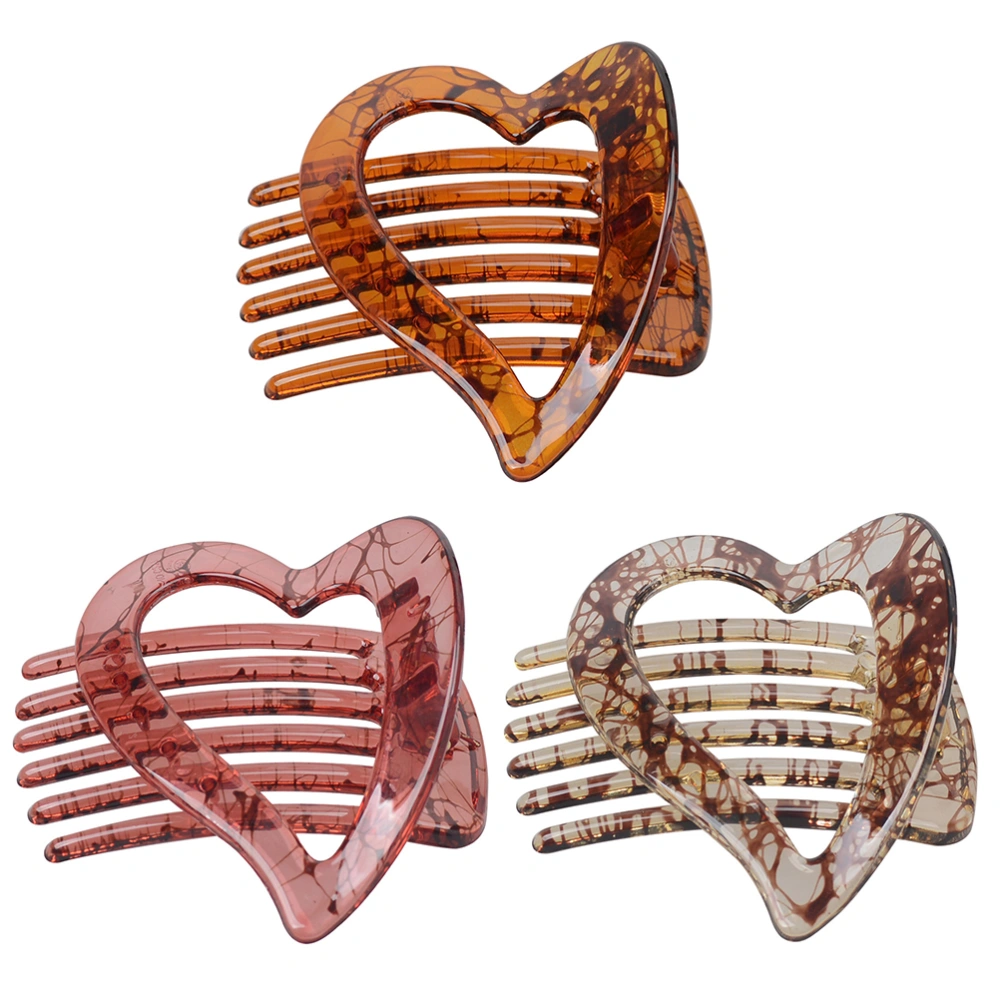 3pcs Heart Shape Hair Clips Fashionable Women Hair Clamps Resin Hair Clips