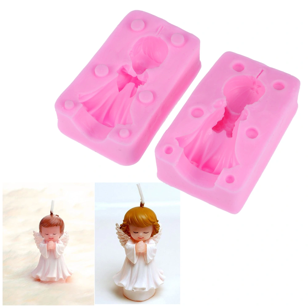 Silicone Angel Male and Female Baby Candles Mold DIY Cake Decorative Tool Bakeware Cupcake Dessert Chocolate Fondant Mold(MK-1813-1 Boy Angel Pink)