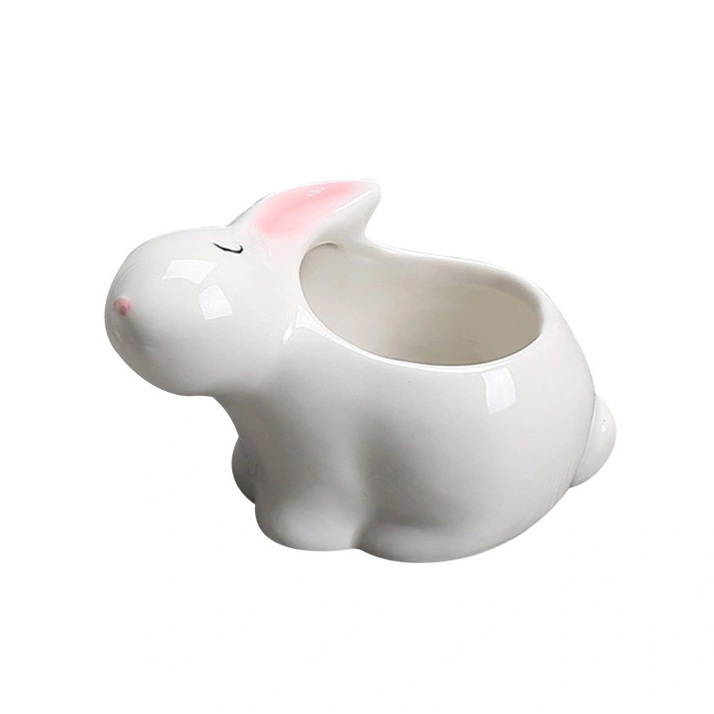 1pc Cartoon Bunny Shape Design Ceramic Succulent Plant Pot Succulent Container for Home (White)