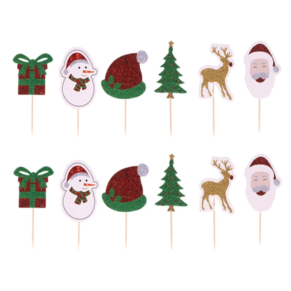 12pcs Christmas Cake Toppers Party Dessert Insert Decoration Lovely Christmas Topper