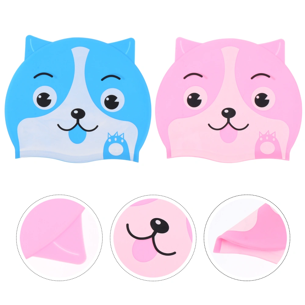 2pcs Cartoon Puppy Shape Swim Caps Kid Silicone Swimming Children Shower