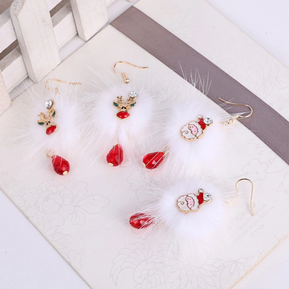 1 Pair of Christmas Hook Earring Pom Pom Earrings Crystal Dangle Earrings Festive Costume Ear Jewelry for Decoration (Santa)