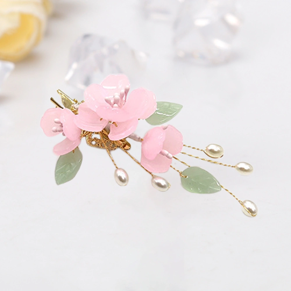 1pc Chinese Style Hair Clip Imitated Jade Flower Pearl Inlaid Barrette Hair Accessories (Style A)