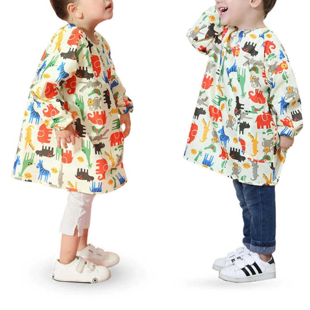 Yellow Printing Waterproof Painting Apron Long-sleeve Drawing Art Smock Protective Clothes for Children Kids - Size L 