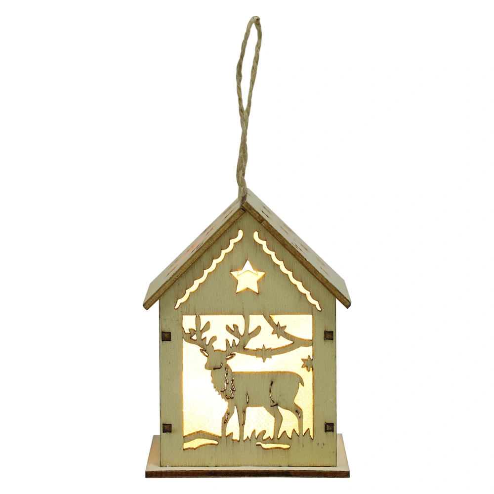 Christmas Tree Pendant Wooden Lighted Cabin House for Xmas New Year Decoration (XMW007)