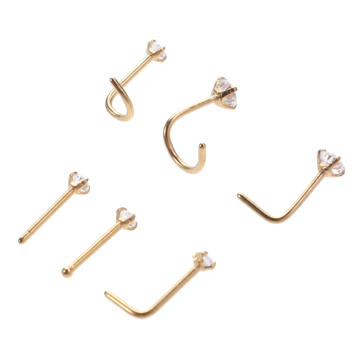 6pcs Stainless Steel Zircon Decorated Nose Rings Nose Studs Nose Gems (Gold)