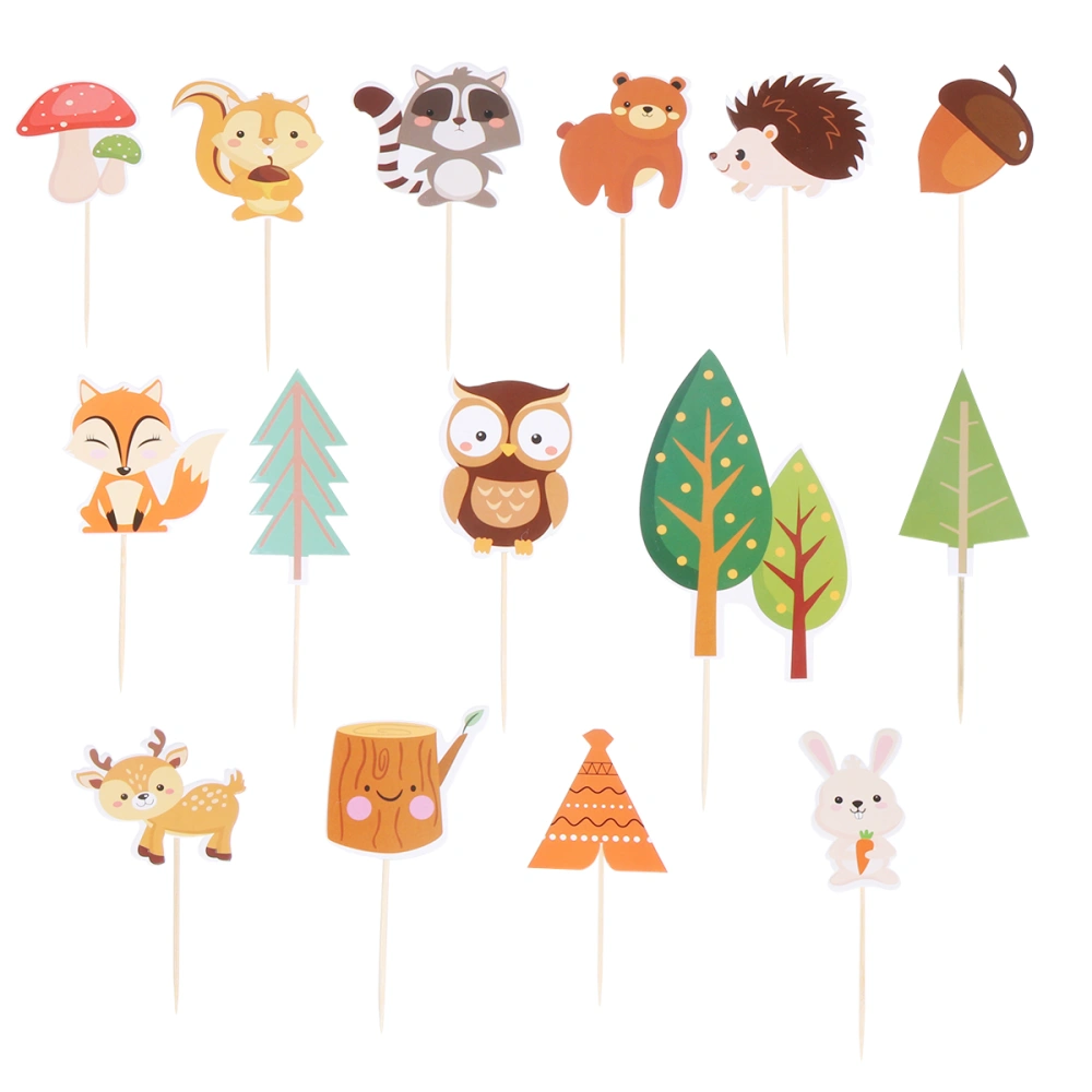 30pcs Adorable Animal Tree Party Cake Insert Decor Forest Animals Theme Cupcake Toppers Paper Decorating Cake Picks Birthday Party Favors