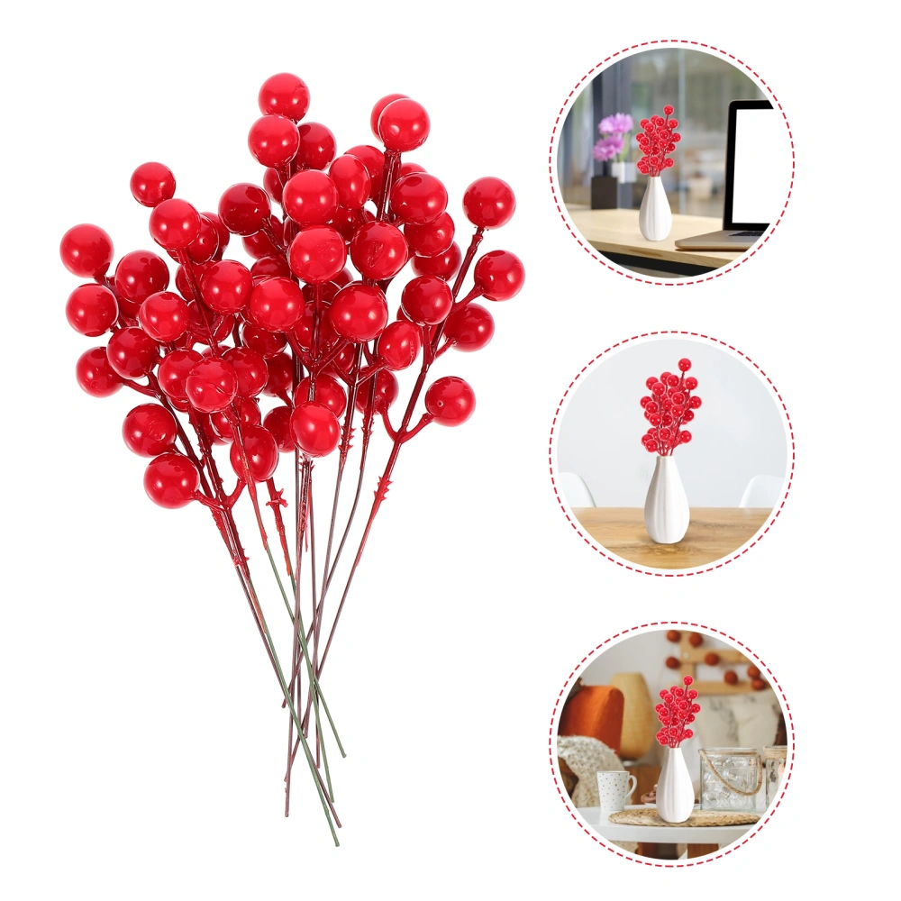 20pcs Simulation Berries Twig Stem Fake Burgundy Festive Berry Pick Decor