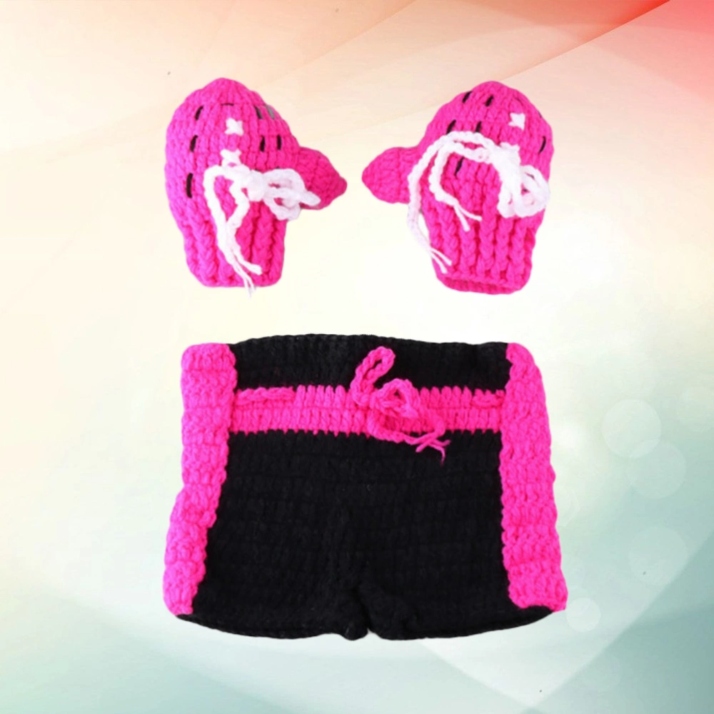 Hand Knitted Boxing Gloves Baby 100 Days Modeling Performance Clothing Costume Pants for Infant Newborn (Rosy)