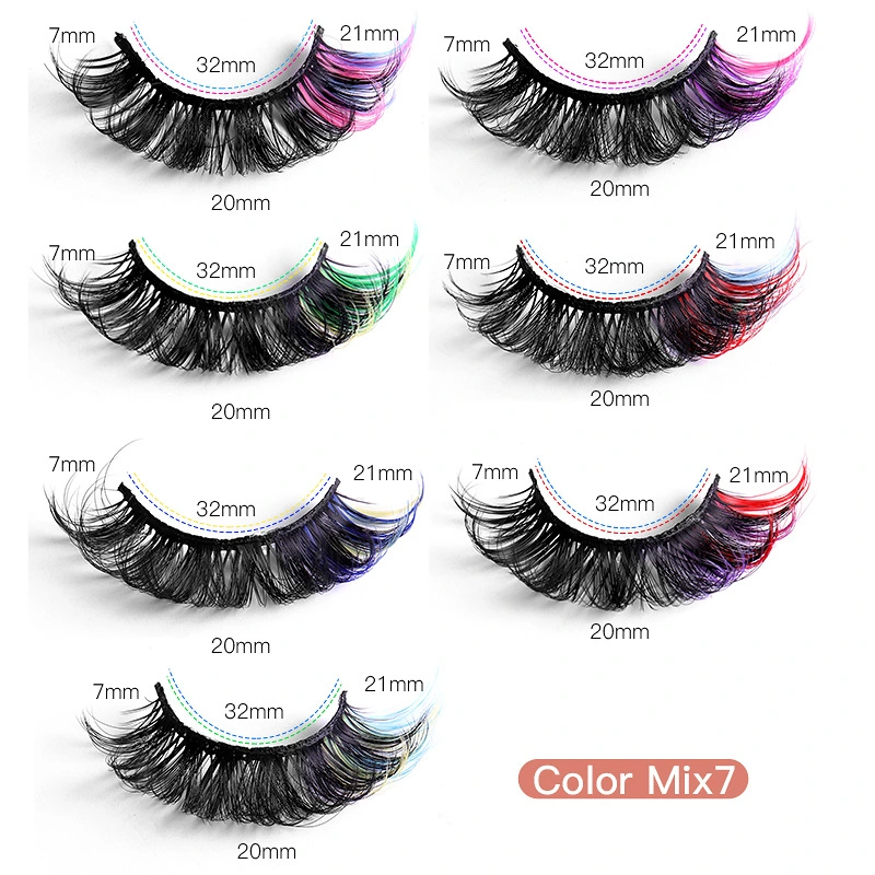 7 Pairs Fluffy Lash Extensions Women Cosplay Decorative Lashes False Eyelashes with Color