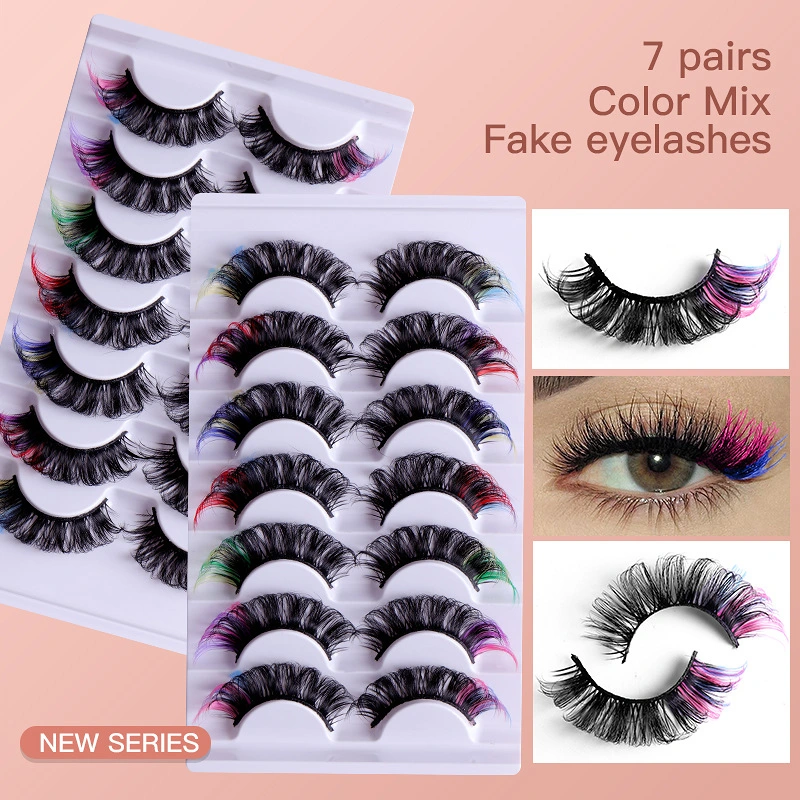 7 Pairs Fluffy Lash Extensions Women Cosplay Decorative Lashes False Eyelashes with Color