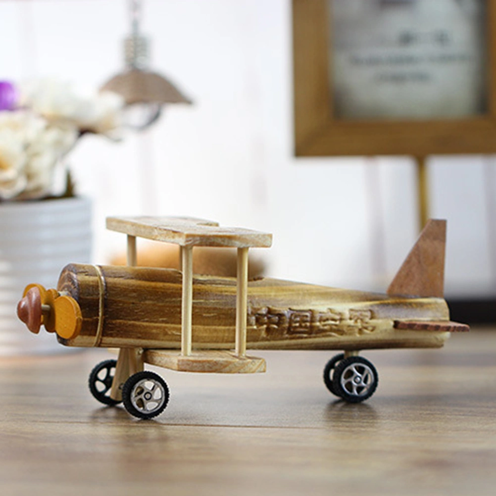 Wood Aircraft Airplane Ornament Toys Wood Tanker Aircraft Toys Kids Wood Toys Wooden Handicraft Supplies