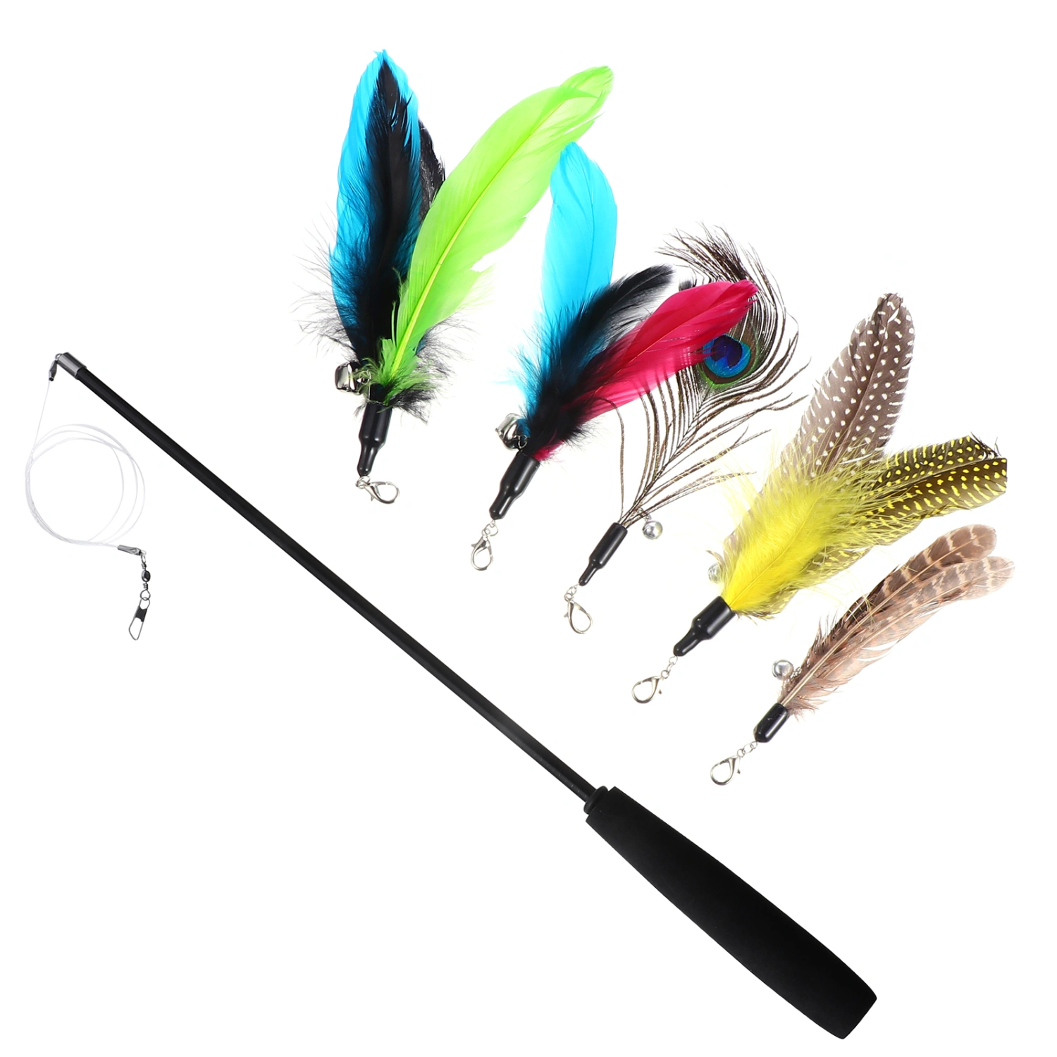 6pcs Cat Toy Wand Cat Feather Teaser Stick Cat Teasing Toy Kitten Toy Supplies