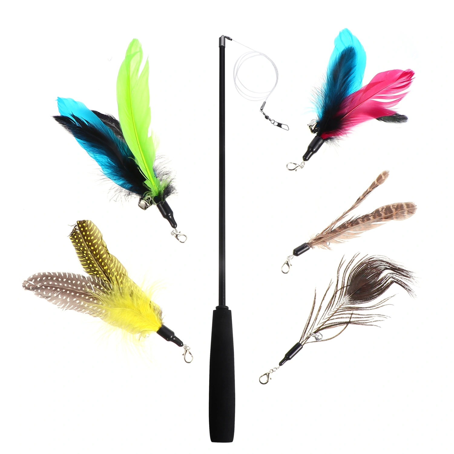 6pcs Cat Toy Wand Cat Feather Teaser Stick Cat Teasing Toy Kitten Toy Supplies