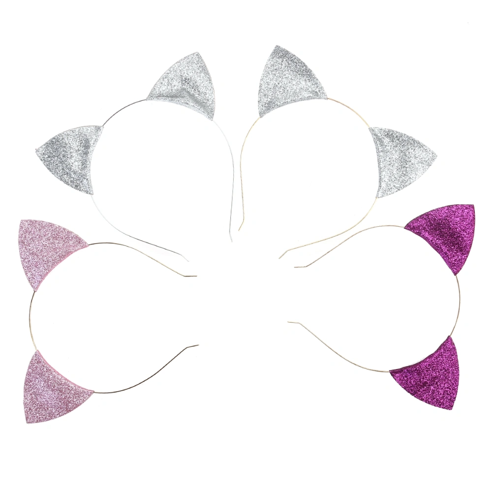 4 Pieces Glitter Kitty Ear Headbands Vivid Color Cat Ear Hair Hoops for Children Daily Wearing and Party Decoration