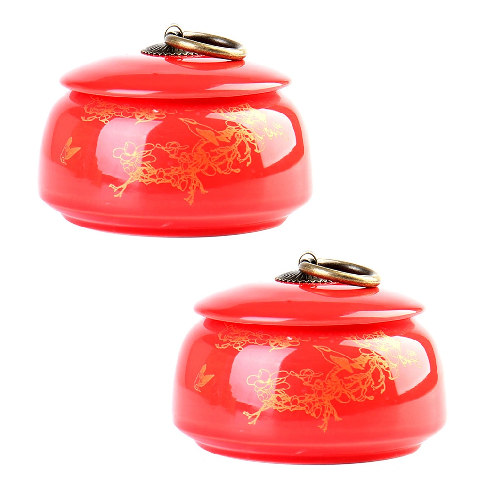 2pcs Decorative Candy Canister Food Storage Caddy Ceramic Sealing Tea Can