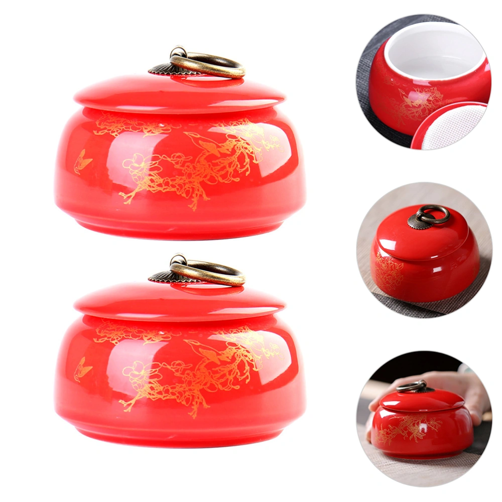 2pcs Decorative Candy Canister Food Storage Caddy Ceramic Sealing Tea Can