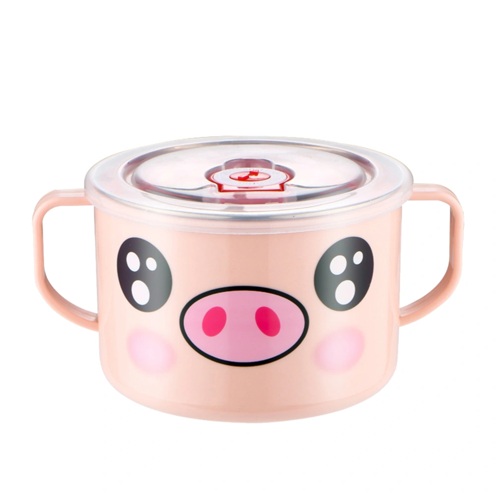 Stainless Steel Shatter-resistant Kids Bowl with Lid Food Container Heat Insulation Bowl Baby Feeding Tableware (Pink)