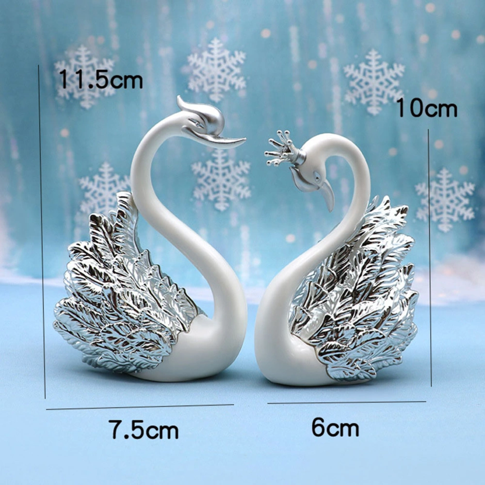 1 Set 2 Pairs Swan and Crown Swan Plastic Sculpture Creative Cake Figurine Decoration Desktop Adornment Ornament for Decor  (Golden +Silver)