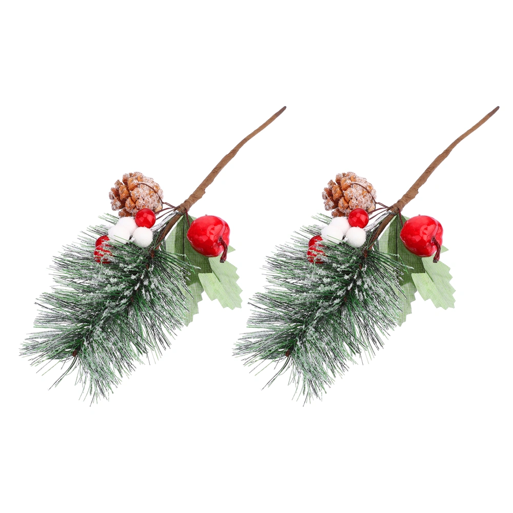 2Pcs Christmas Party Pine Needle Berry Stems Pine Branches Xmas Tree Decoration