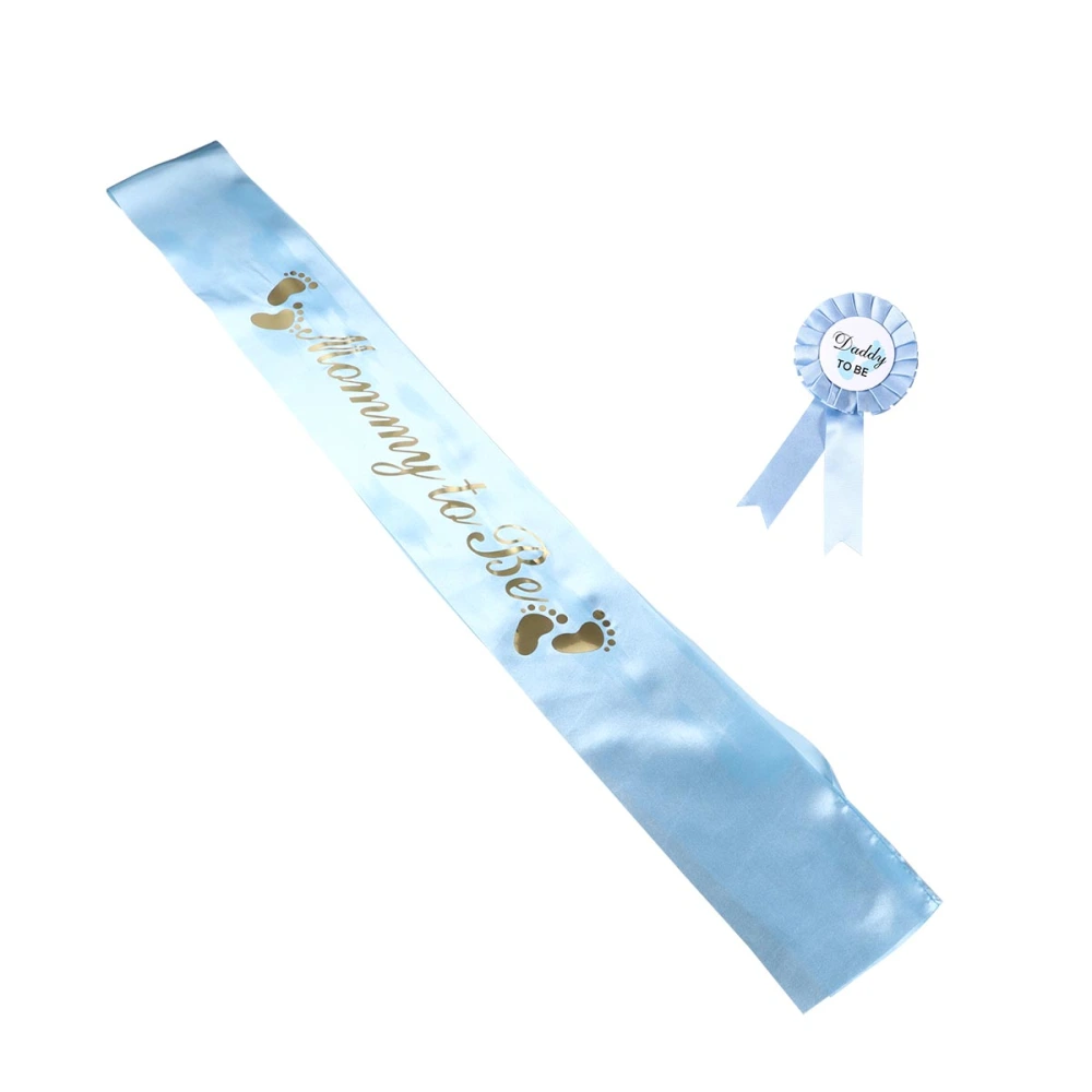 Blue Gold Stamping Sash and Breastpin Set Decoration Letter Printing Party Etiquette Belt Brooches Supplies Party Favors Accessories 