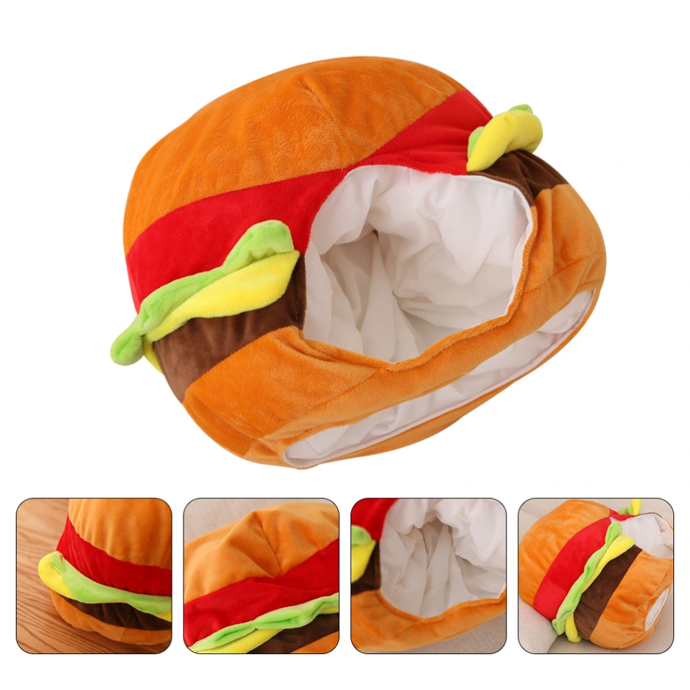 1pc Mardi Gras Party Decoration Burger Head Cover Carnival Plush Burger Hat