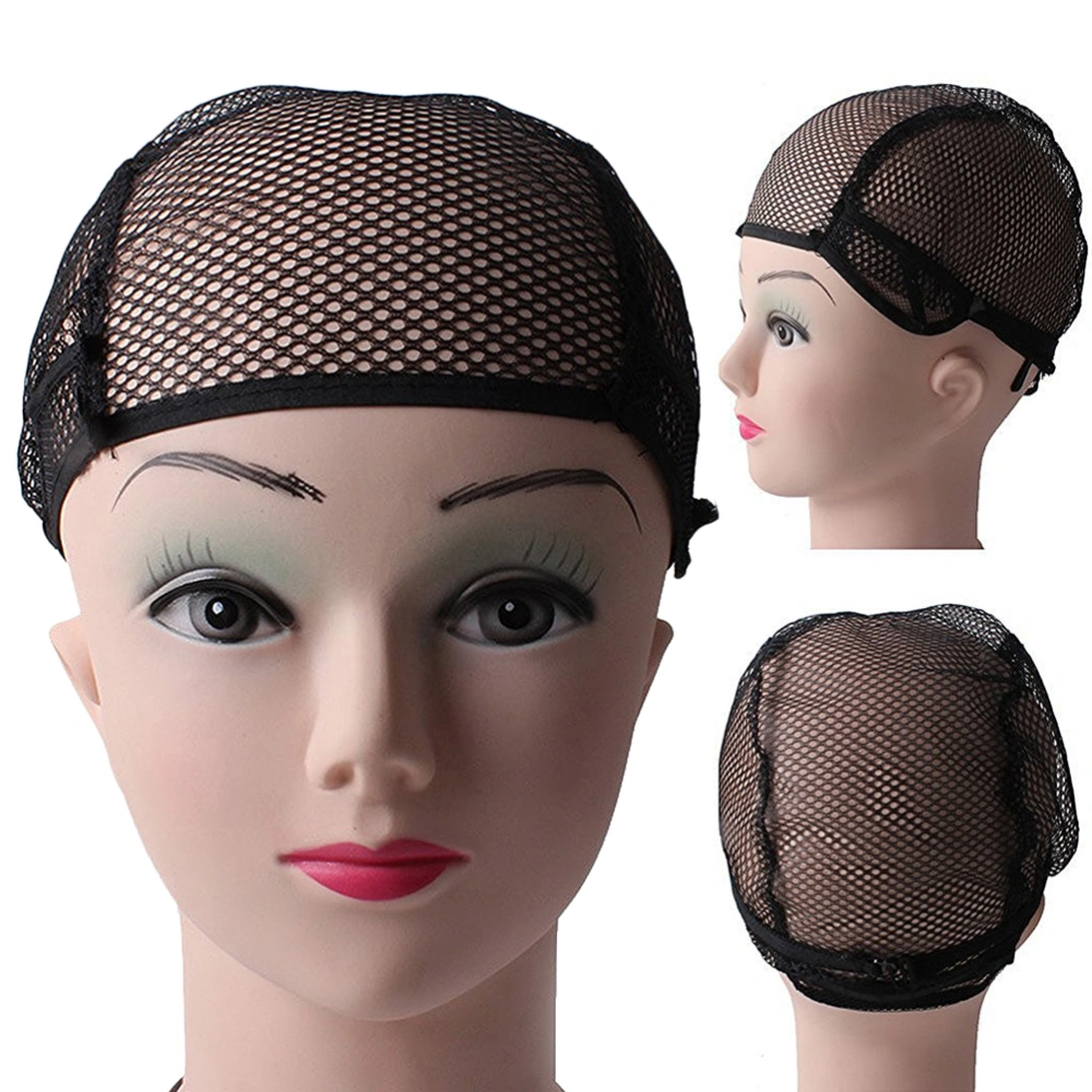 2PC Fixed Net Wig Caps Mesh Head Cover for Making Wigs Hair Weaving Stretch Adjustable Wig Net (Black)