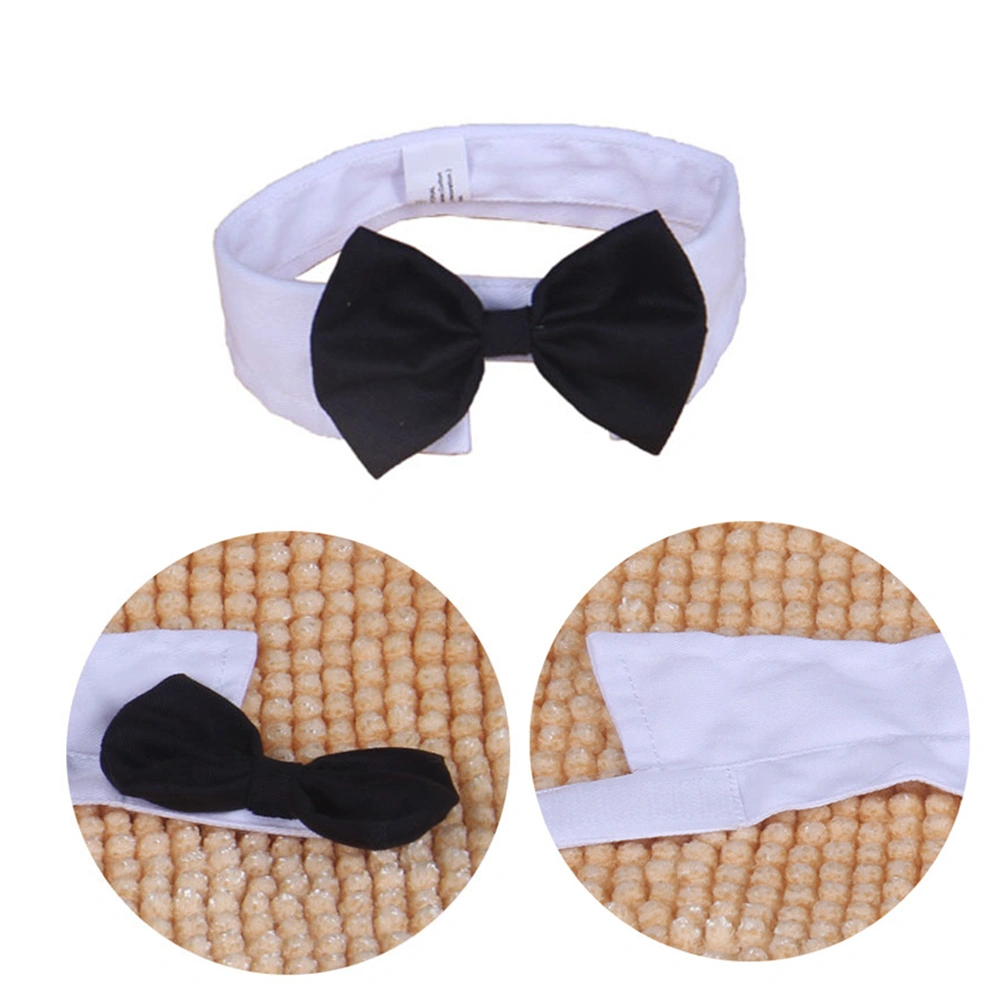 Adjustable Dog Bow Tie Neck Tie Pet White and Black Cotton British Style Collar - Size L