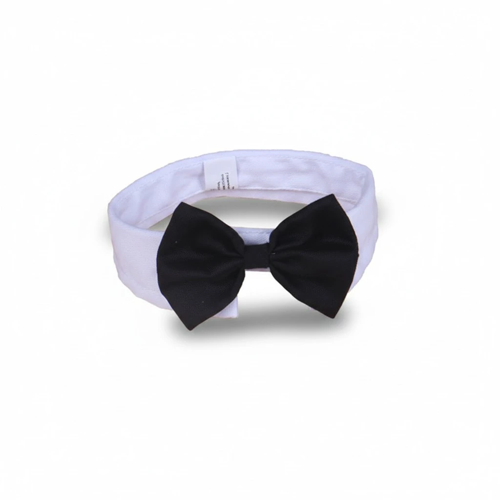 Adjustable Dog Bow Tie Neck Tie Pet White and Black Cotton British Style Collar - Size L