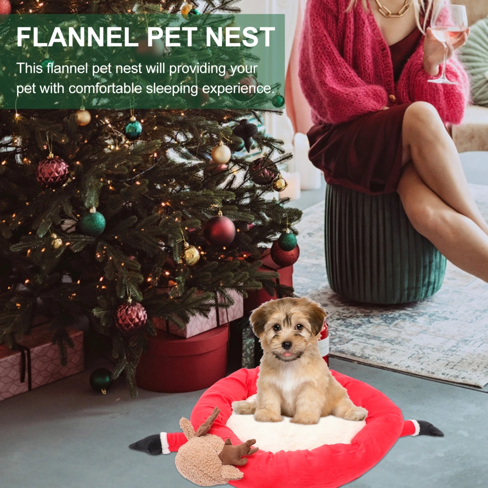 1Pc Creative Round Pet Nest Cartoon Reindeer Design Flannel Pet House Comfortable Warm Pet Puppy Bed Pet Supplies