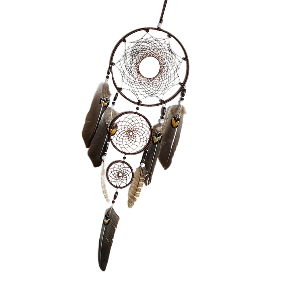 Creative Feather Big Three Ring Indoor Pendant Indian Style Dream Catchers Ornaments Light Brown