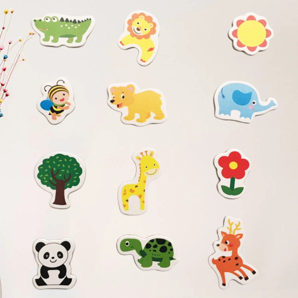 24Pcs Wooden Cartoon Refrigerator Magnetic Stickers Whiteboard Blackboard Magnetic Snaps Office Teaching Appliance (Random Pattern)