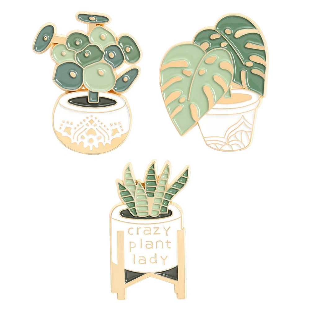 3pcs Alloy Potted Plant Brooches Succulents Brooches Bag Badge Lapel Pin